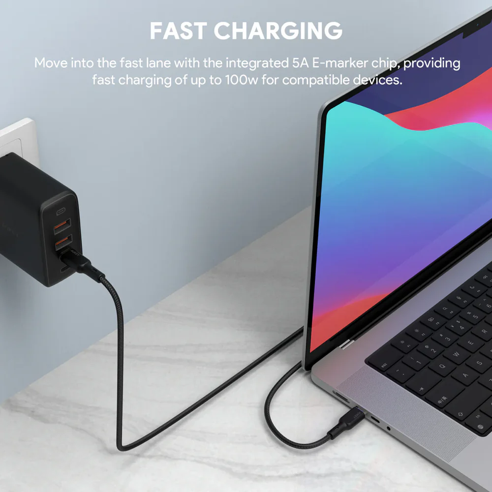 Aukey 1m Armid Fiber Core USB-C to USB-C Cable - Black - Image 3