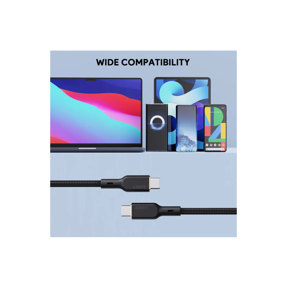 Aukey 1m Armid Fiber Core USB-C to USB-C Cable - Black - Image 4