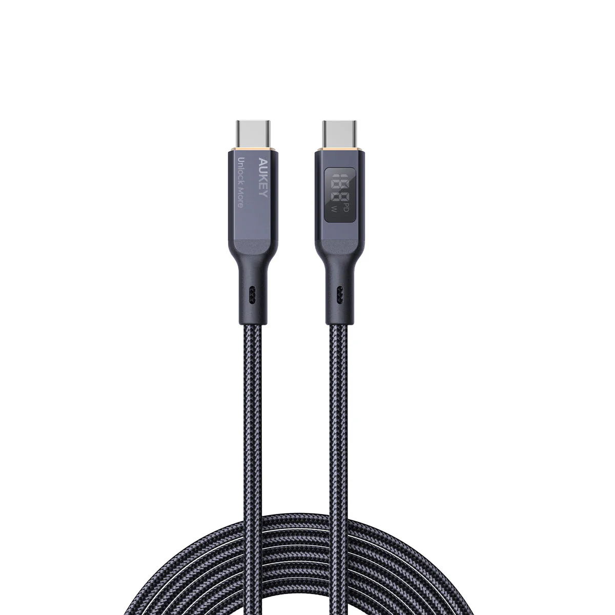 Aukey 1m Nylon Braided USB-C to USB-C Cable with LCD Display - Image 2