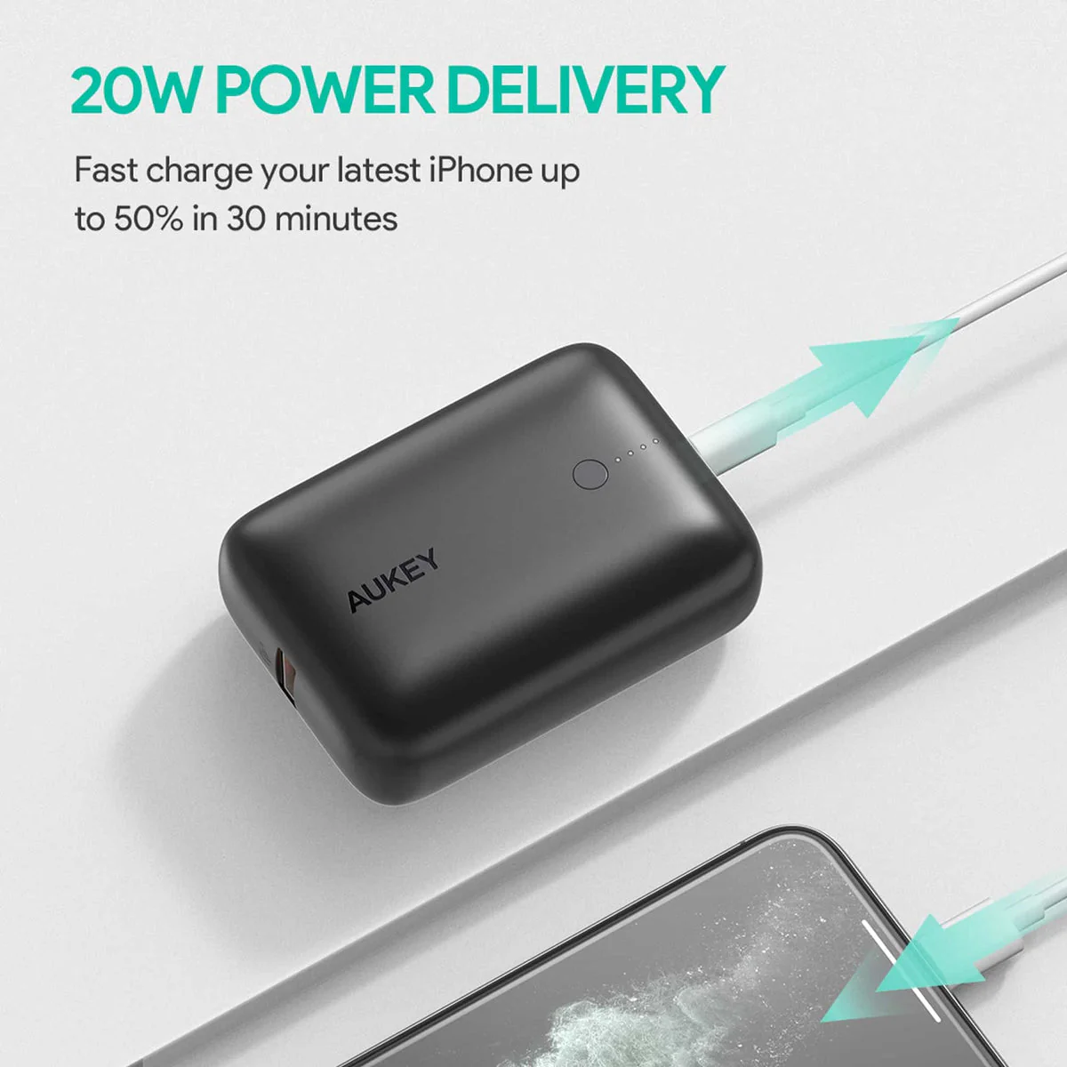 Aukey BPB-N83S 20W USB C PD & USB QC3.0 SCP 10000mAH Mini Power Bank - Image 3