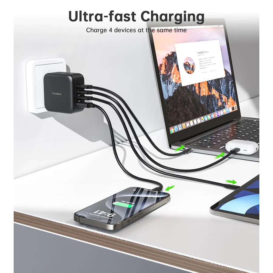 Choetech PD6055 NexGen 3C1A 70W GaN Wall Charger With UK/US/EU/AUS (4 Pin) - Image 4