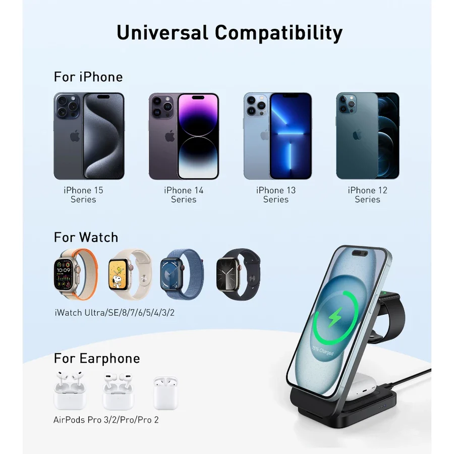 CHOETECH T611-F-CCBK 3-IN-1 MAGNETIC WIRELESS CHARGER - Image 3