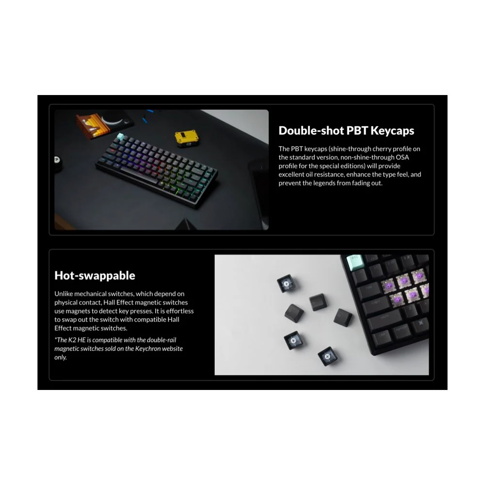 Keychron K2 HE ANSI 75% layout 81 Key Assembled RGB Hot-Swap Gateron 2.0 magnetic switch BT/2.4GHz/Wired Hall effect keyboard - Image 7
