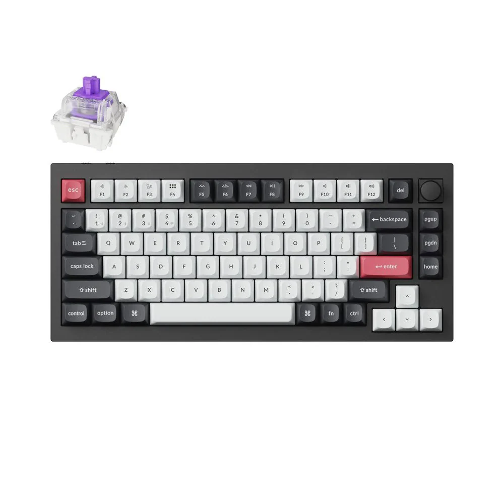 Keychron Q1 HE ANSI 75% layout 82 Key Carbon Black Full Assembled Knob Purple RGB Hot-Swap BT/2.4GHz/Wired Hall effect keyboard - Image 2