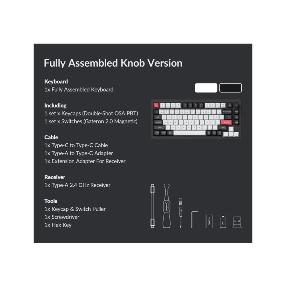 Keychron Q1 HE ANSI 75% layout 82 Key Carbon Black Full Assembled Knob Purple RGB Hot-Swap BT/2.4GHz/Wired Hall effect keyboard - Image 5
