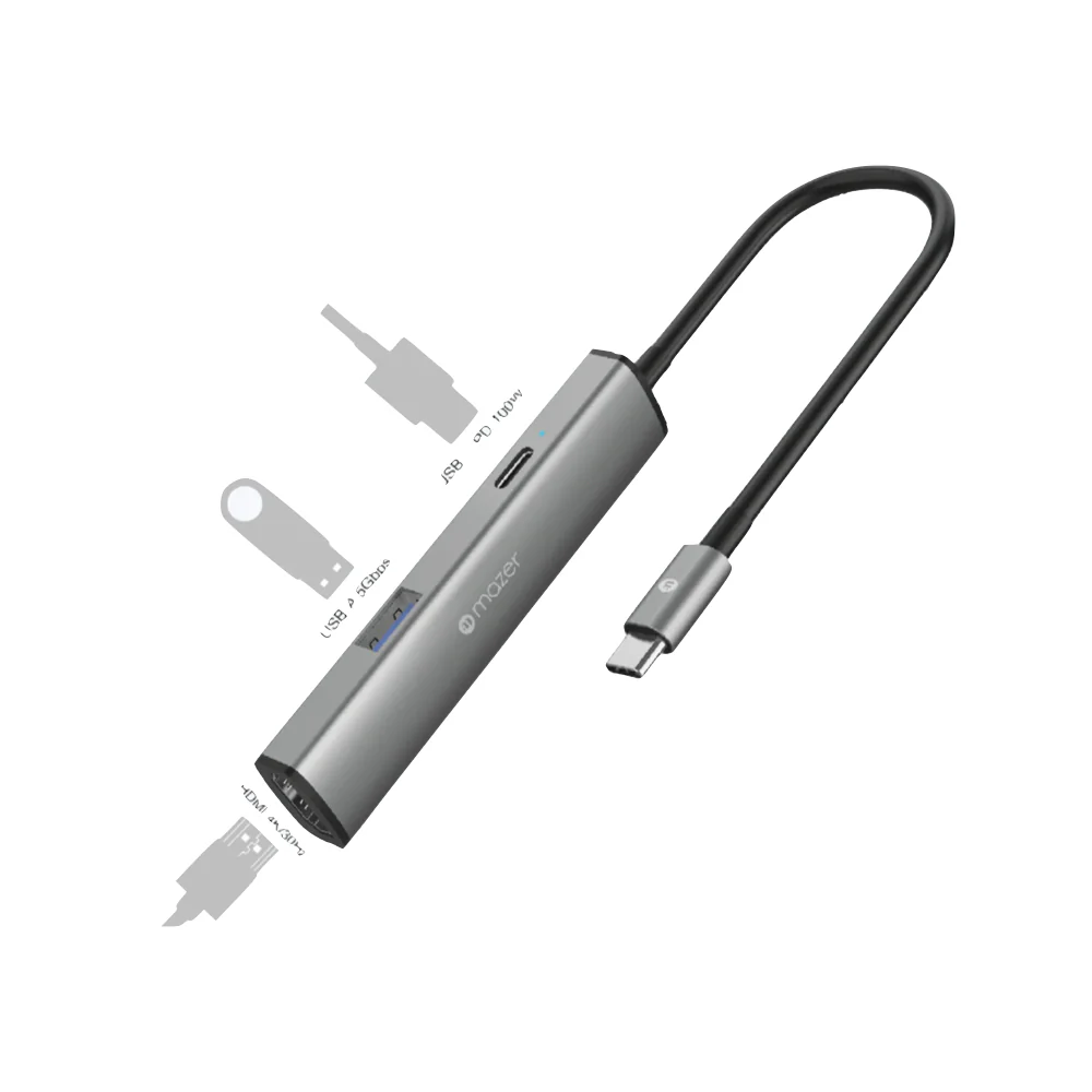 Mazer M-Hub50 InfiniteHub 3in1 USB-C to HDMI 4K/30Hz + USB-A x 1 + USB-C PD100W Charging Hub-Grey - Image 2