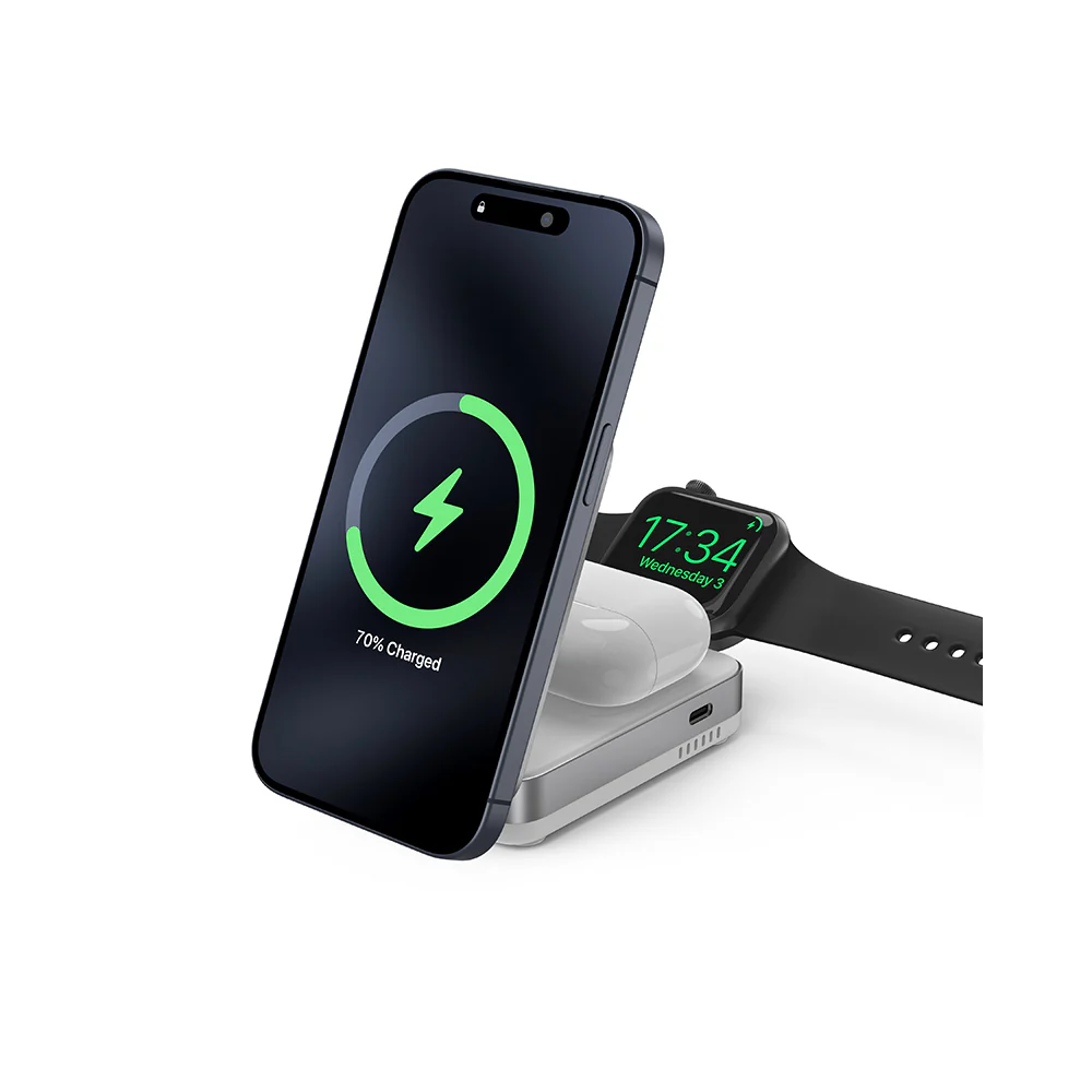Mazer/M-qi2-MagFold05-WH/qi2 Certified 23W Foldable 3in1 Wireless charger-White - Image 5