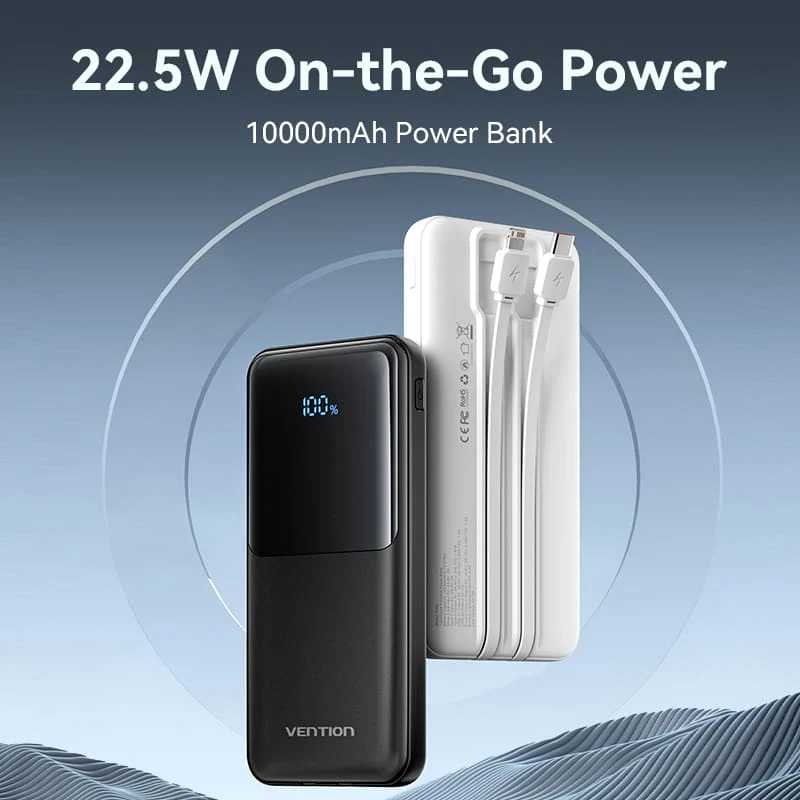 Vention Power Bank with Built-in USB-C and Lightning Cables 22.5W - Image 3
