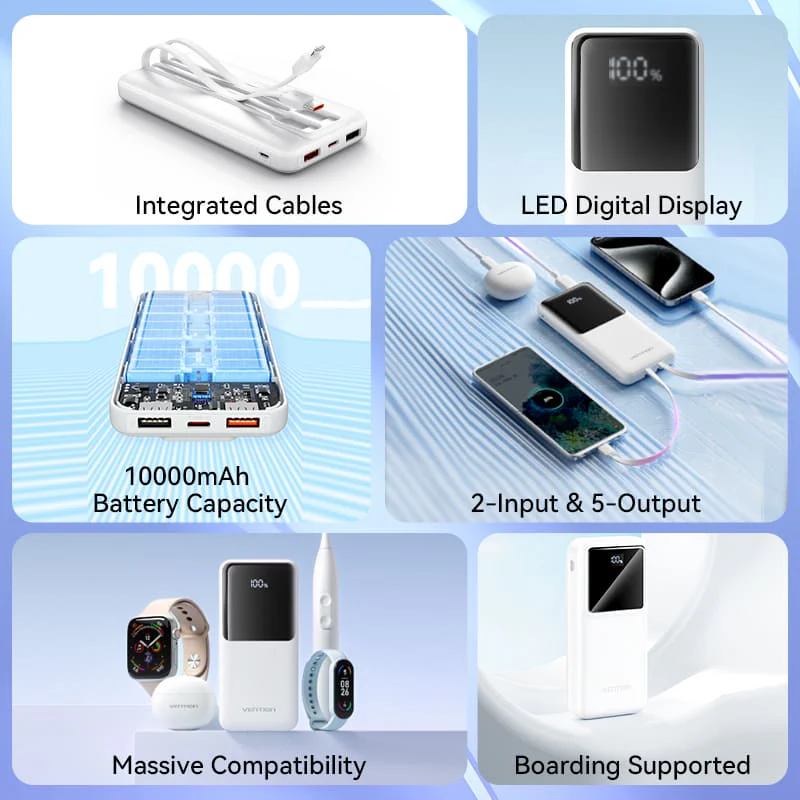 Vention Power Bank with Built-in USB-C and Lightning Cables 22.5W - Image 4